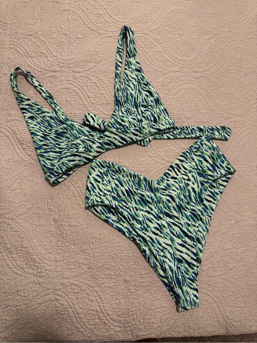 SKATIE Green & Blue Patterned Bikini Set